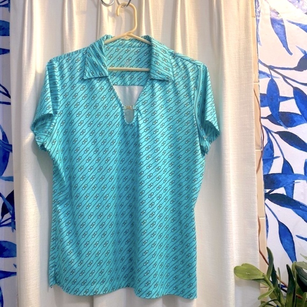 Women’s Tail Polyester & Spandex Link Design Golf Tennis Short Sleeve Top Large